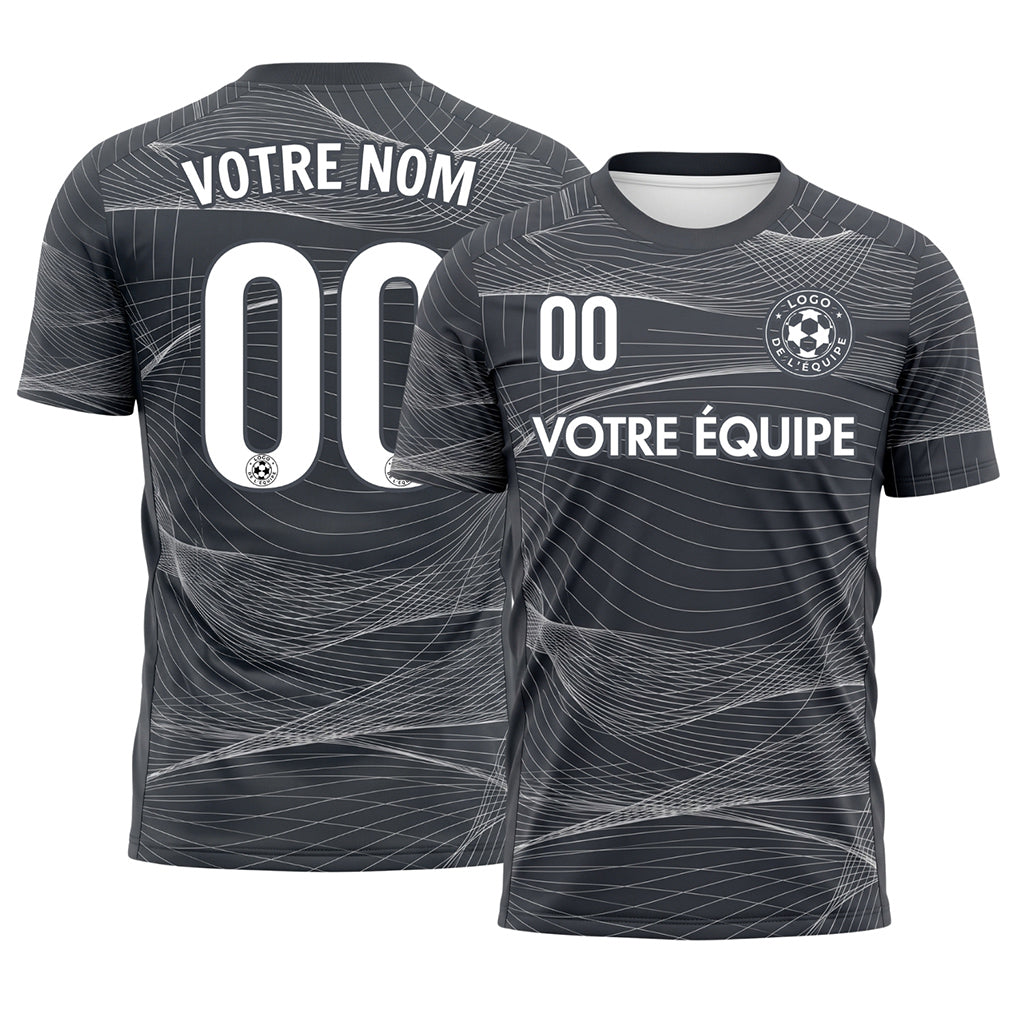 Gris Foncé Motif Lignes Ondulées Maillot de Football Personnalisé