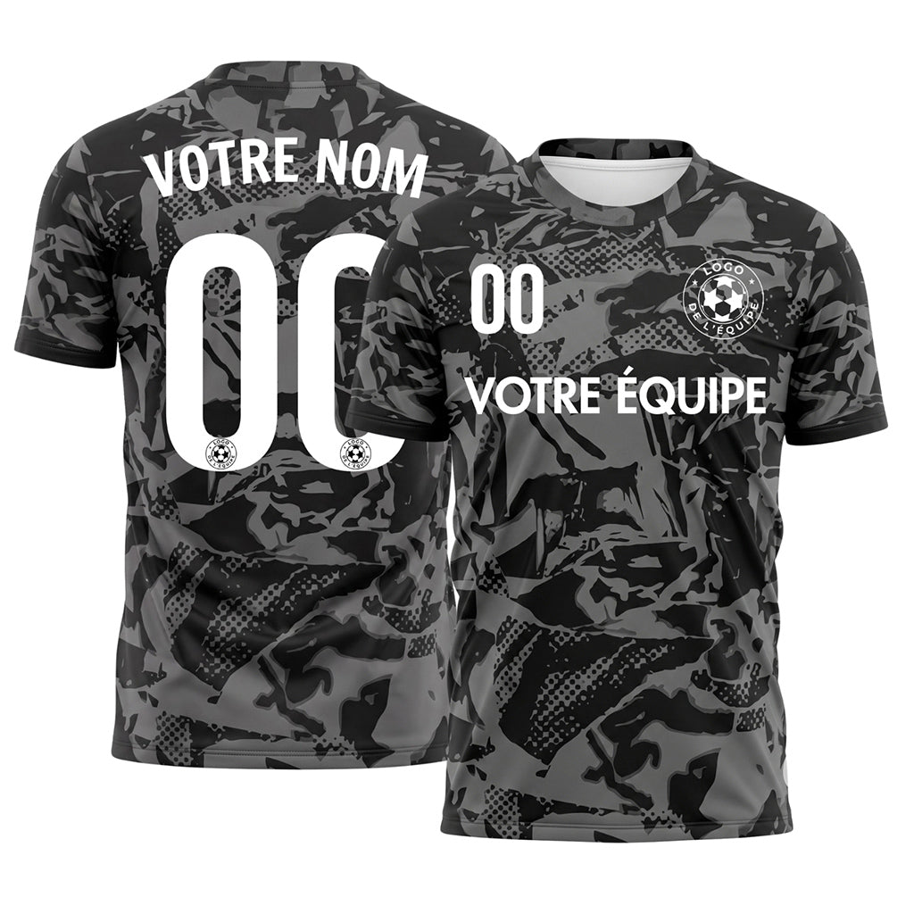 Gris Foncé Noir Abstrait Camouflage Maillot de Football Personnalisé