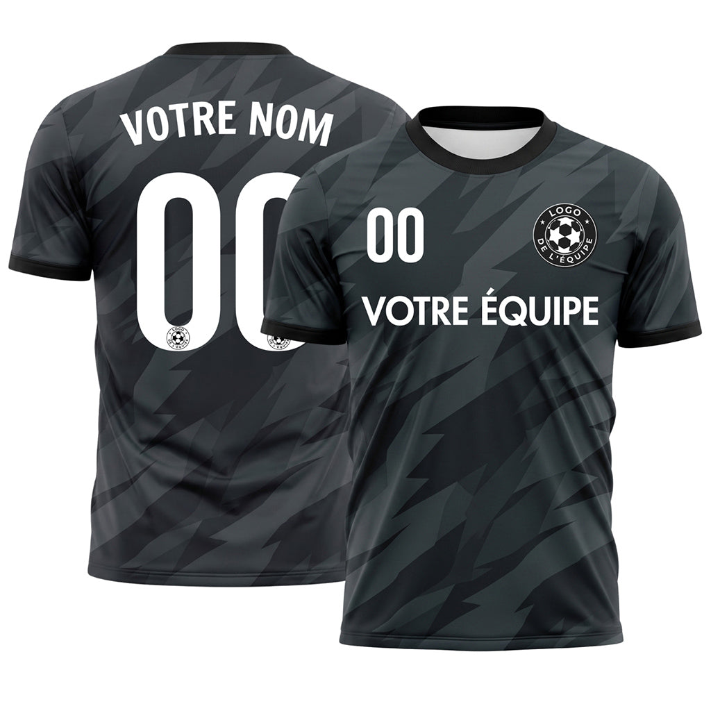 Gris Foncé Noir Motif Éclair Maillot de Football Personnalisé