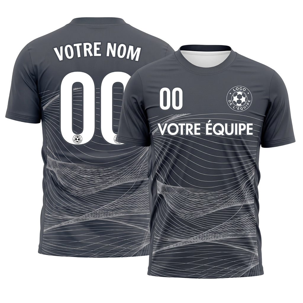 Gris Foncé Argenté Lignes Ondulées Maillot de Football Personnalisé