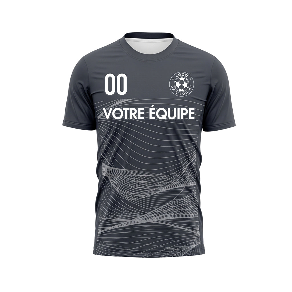 Gris Foncé Argenté Lignes Ondulées Maillot de Football Personnalisé