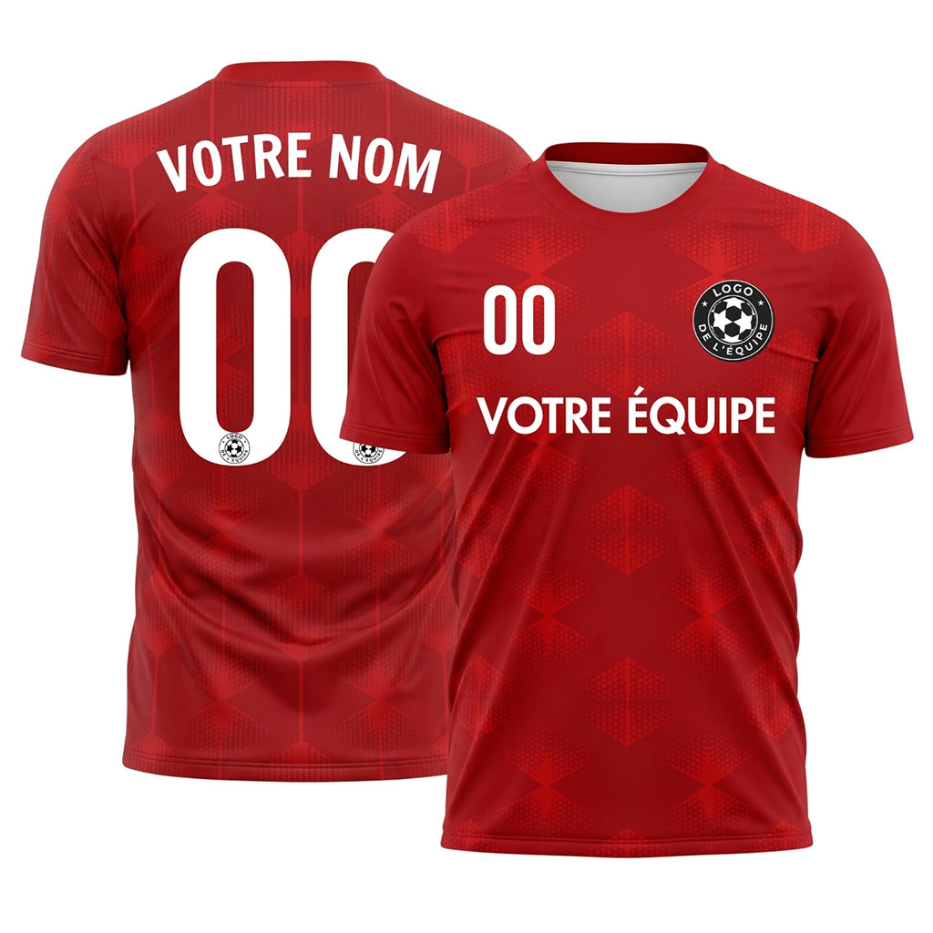 Rouge Foncé Hexagone Motif Maillot de Football Personnalisé