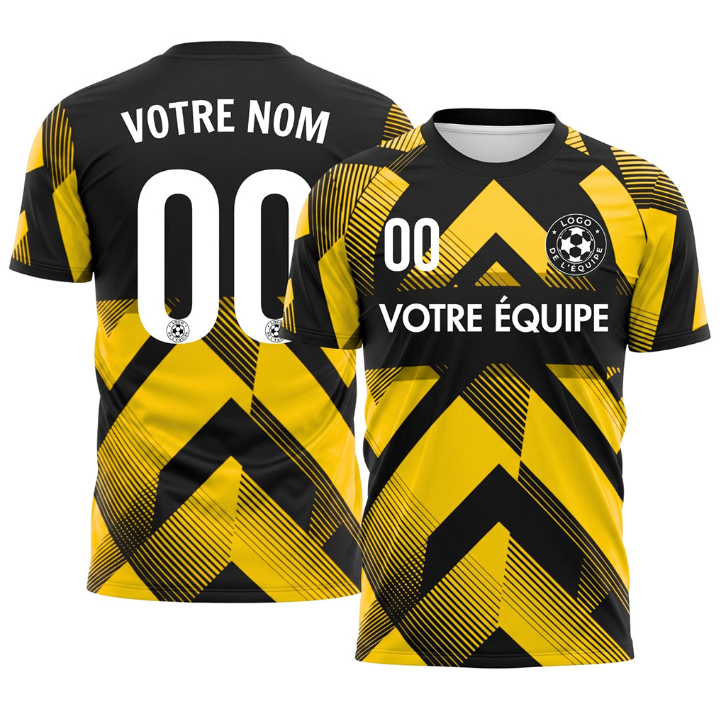 Jaune Noir Géométrique Motif Flèches Maillot de Football Personnalisé