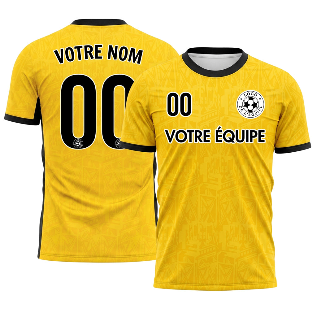 Jaune Noir Subtil Géométrique Graphique Motif (2) Maillot de Football Personnalisé
