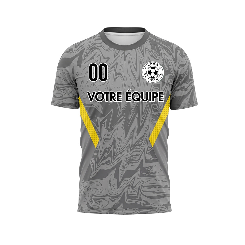 Gris Marbre Motif Jaune Carreaux Bandes Latérales Maillot de Football Personnalisé