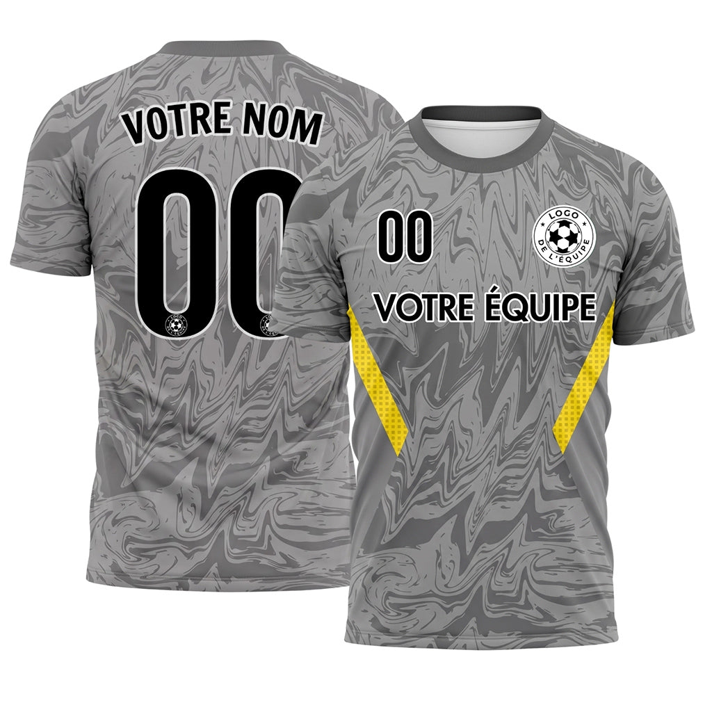 Gris Marbre Motif Jaune Carreaux Bandes Latérales Maillot de Football Personnalisé
