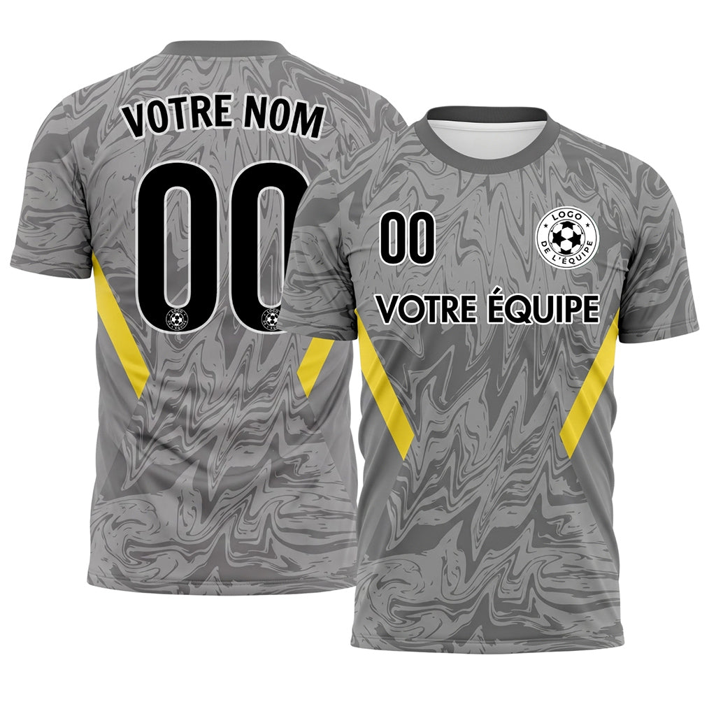 Gris Marbre Motif Jaune Bandes Latérales Maillot de Football Personnalisé