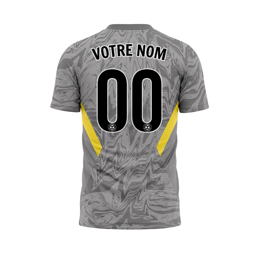 Gris Marbre Motif Jaune Bandes Latérales Maillot de Football Personnalisé