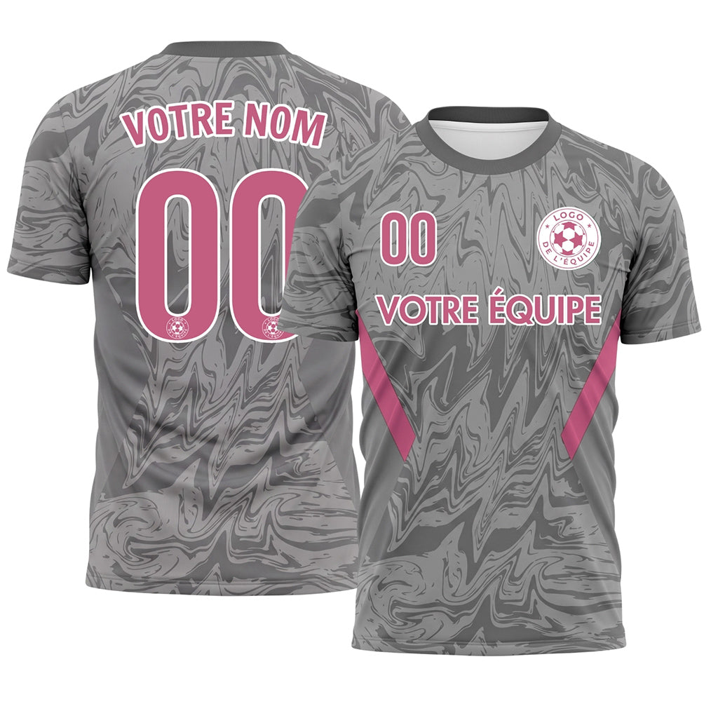 Gris Marbre Motif Rose Bandes Latérales Maillot de Football Personnalisé