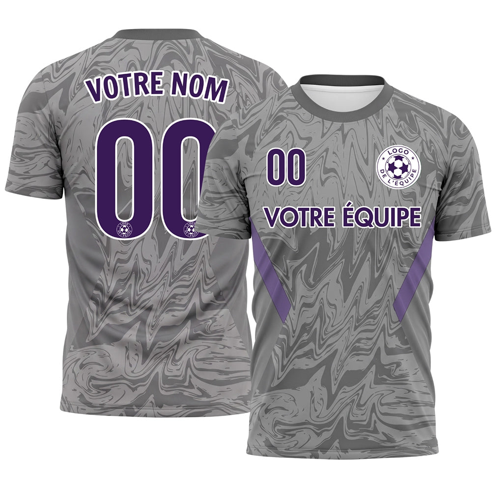 Gris Marbre Motif Violet Bandes Latérales Maillot de Football Personnalisé