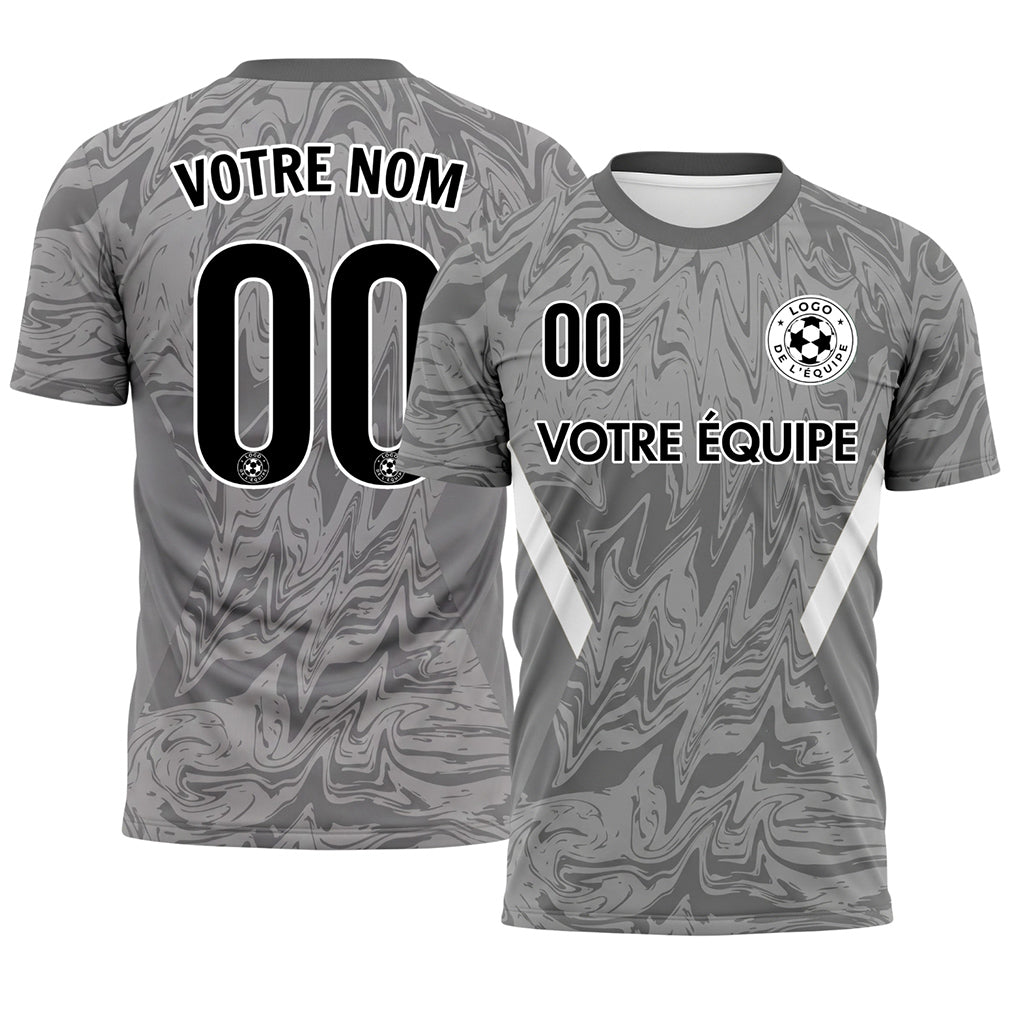Gris Marbre Motif Blanc Bandes Latérales Maillot de Football Personnalisé