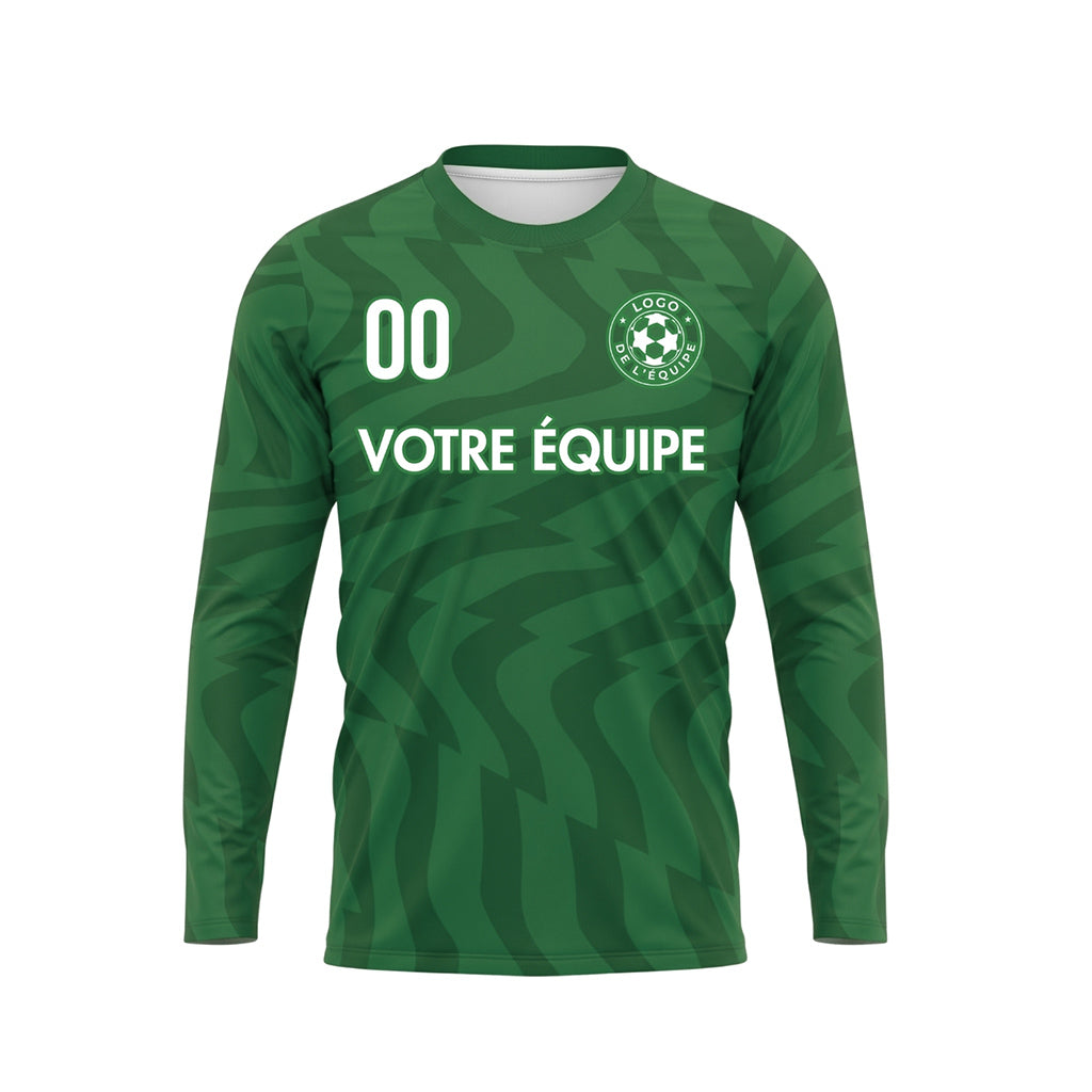 Vert Vert Foncé Motif Ondulé Maillot de Football Personnalisé à Manches Longues