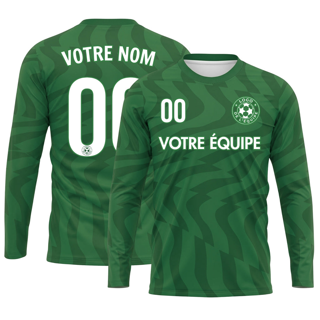 Vert Vert Foncé Motif Ondulé Maillot de Football Personnalisé à Manches Longues