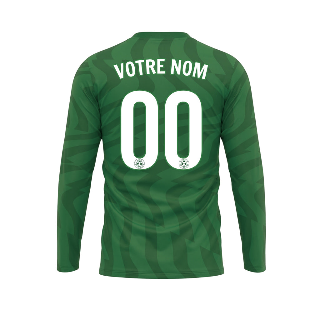 Vert Vert Foncé Motif Ondulé Maillot de Football Personnalisé à Manches Longues