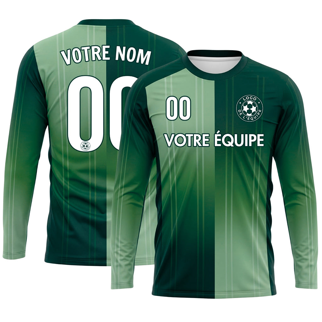 Vert Vert Clair Rayures Verticales Dégradées Maillot de Football Personnalisé à Manches Longues