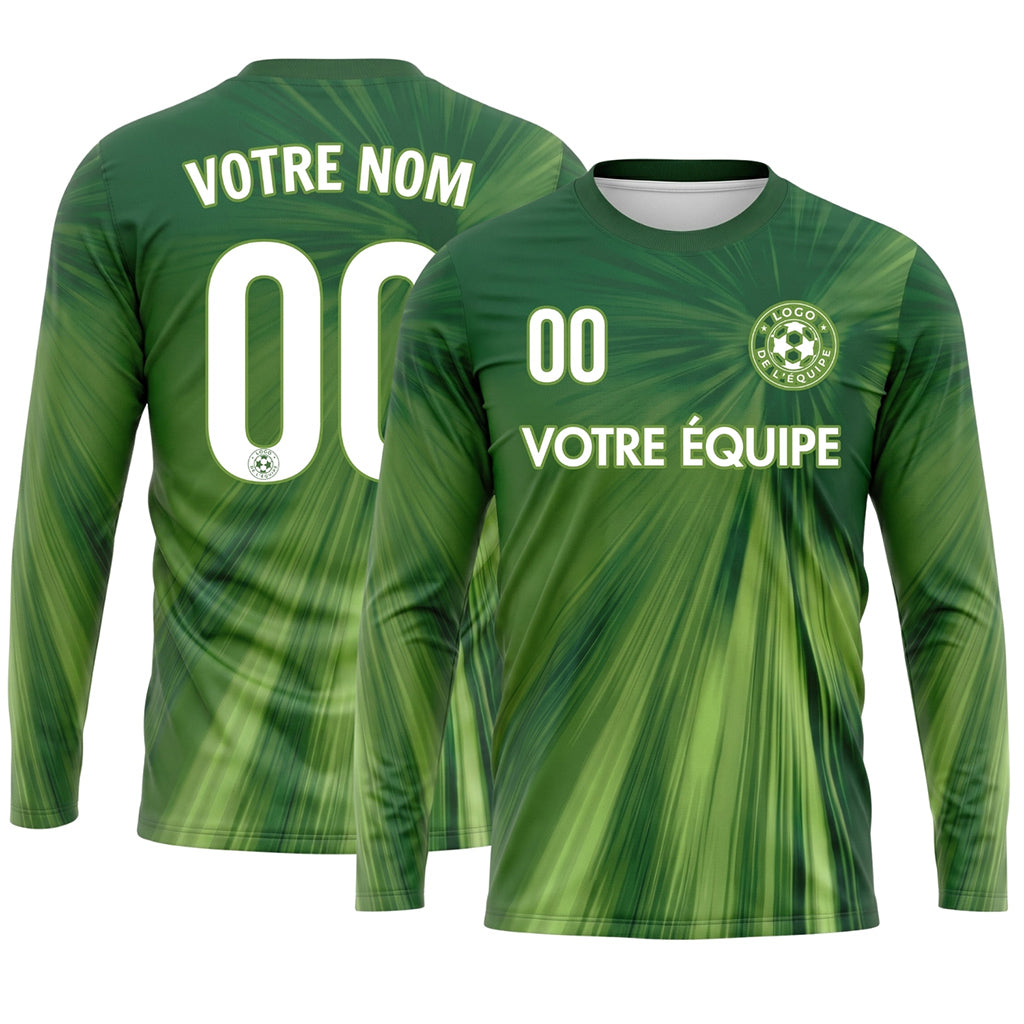 Vert Dégradé Rayonnant Maillot de Football Personnalisé à Manches Longues