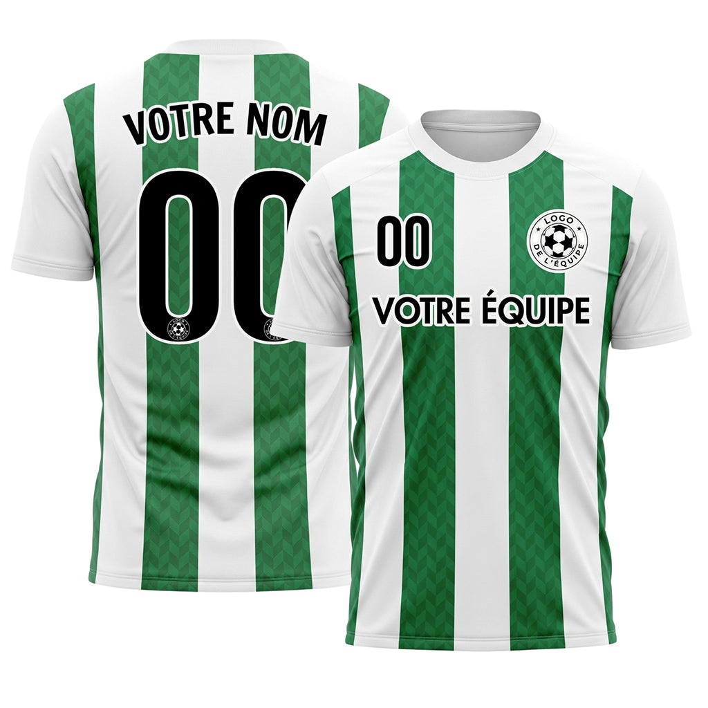 Vert Blanc Chevron Rayé Maillot de Football Personnalisé