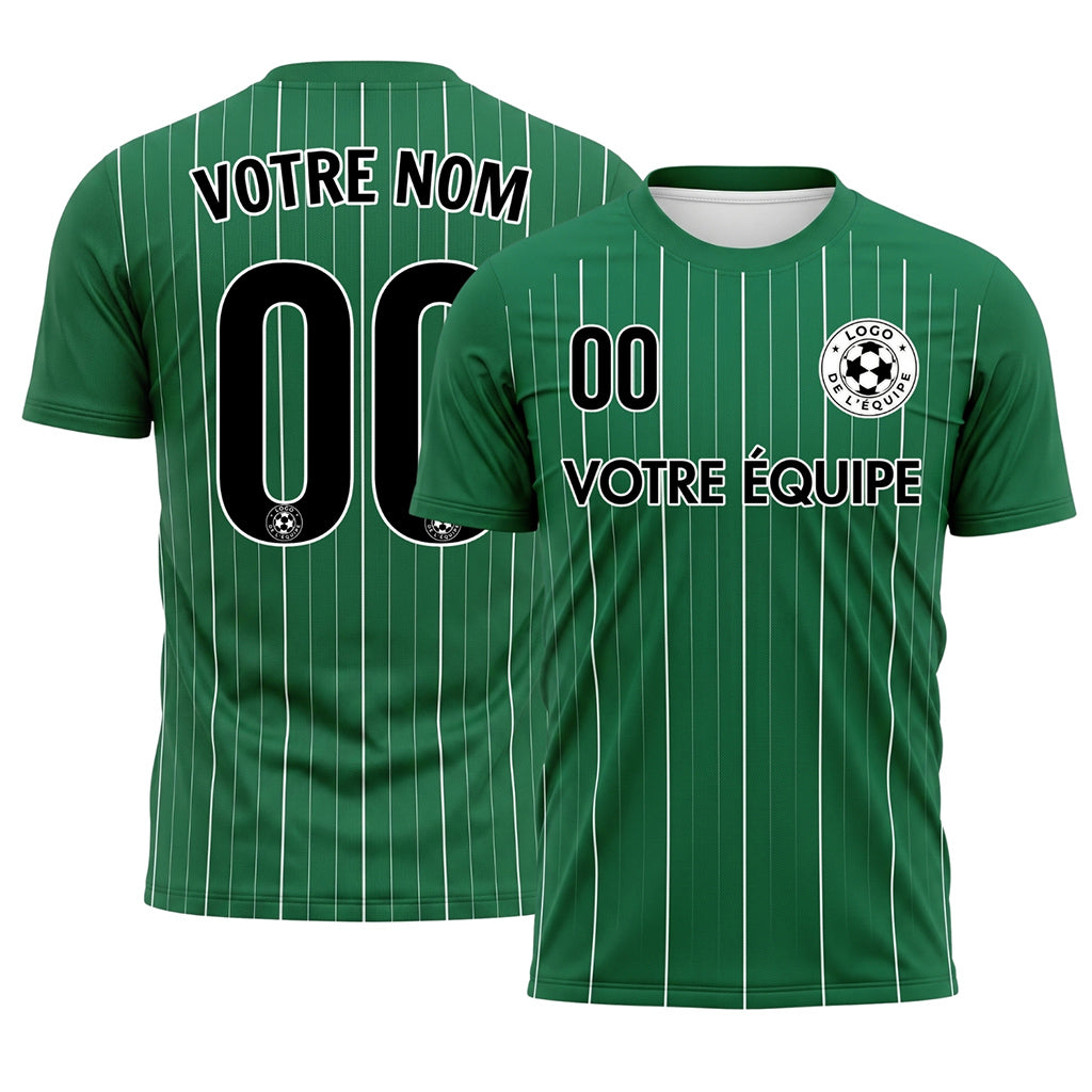 Vert Blanc Fines Rayures Fines Maillot de Football Personnalisé