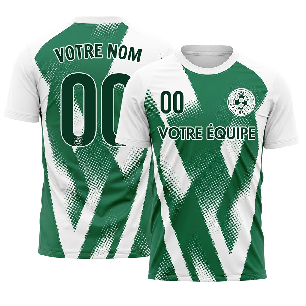 Vert Blanc Demi-Teinte Zigzag Motif Maillot de Football Personnalisé
