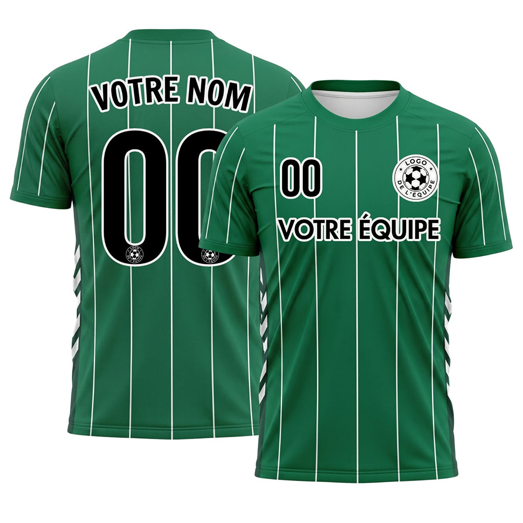 Vert Blanc Rayures Fines Maillot de Football Personnalisé