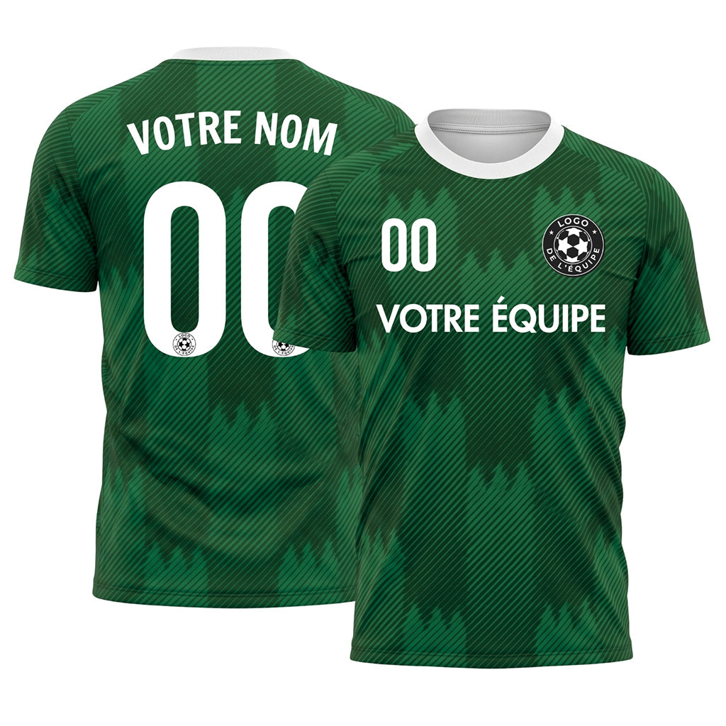 Vert Blanc Col Zigzag Motif Maillot de Football Personnalisé