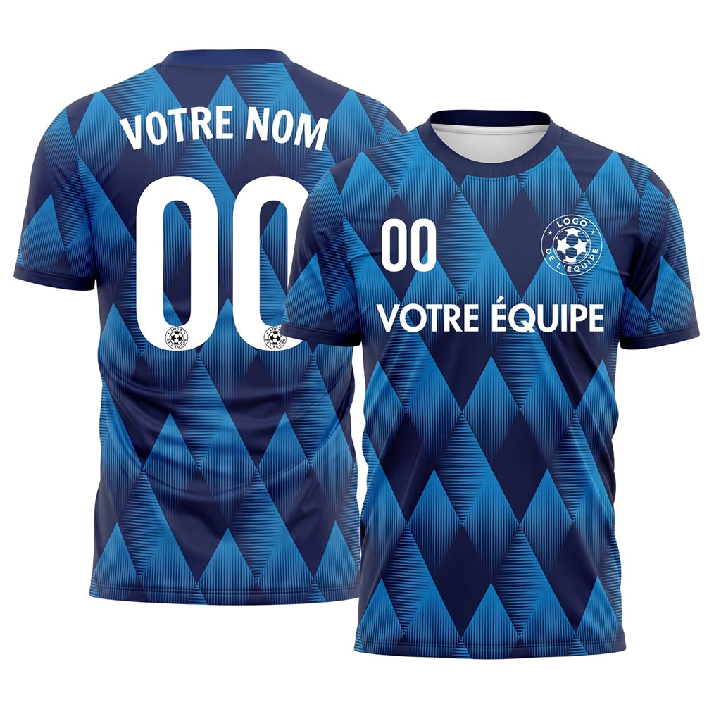 Bleu Clair Bleu Losanges Motif Maillot de Football Personnalisé