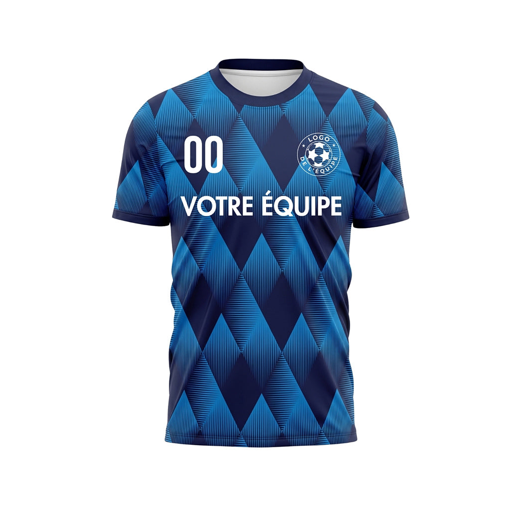 Bleu Clair Bleu Losanges Motif Maillot de Football Personnalisé