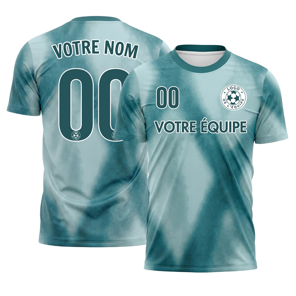 Bleu Clair Vert Émeraude Tie Dye Motif Losange Maillot de Football Personnalisé