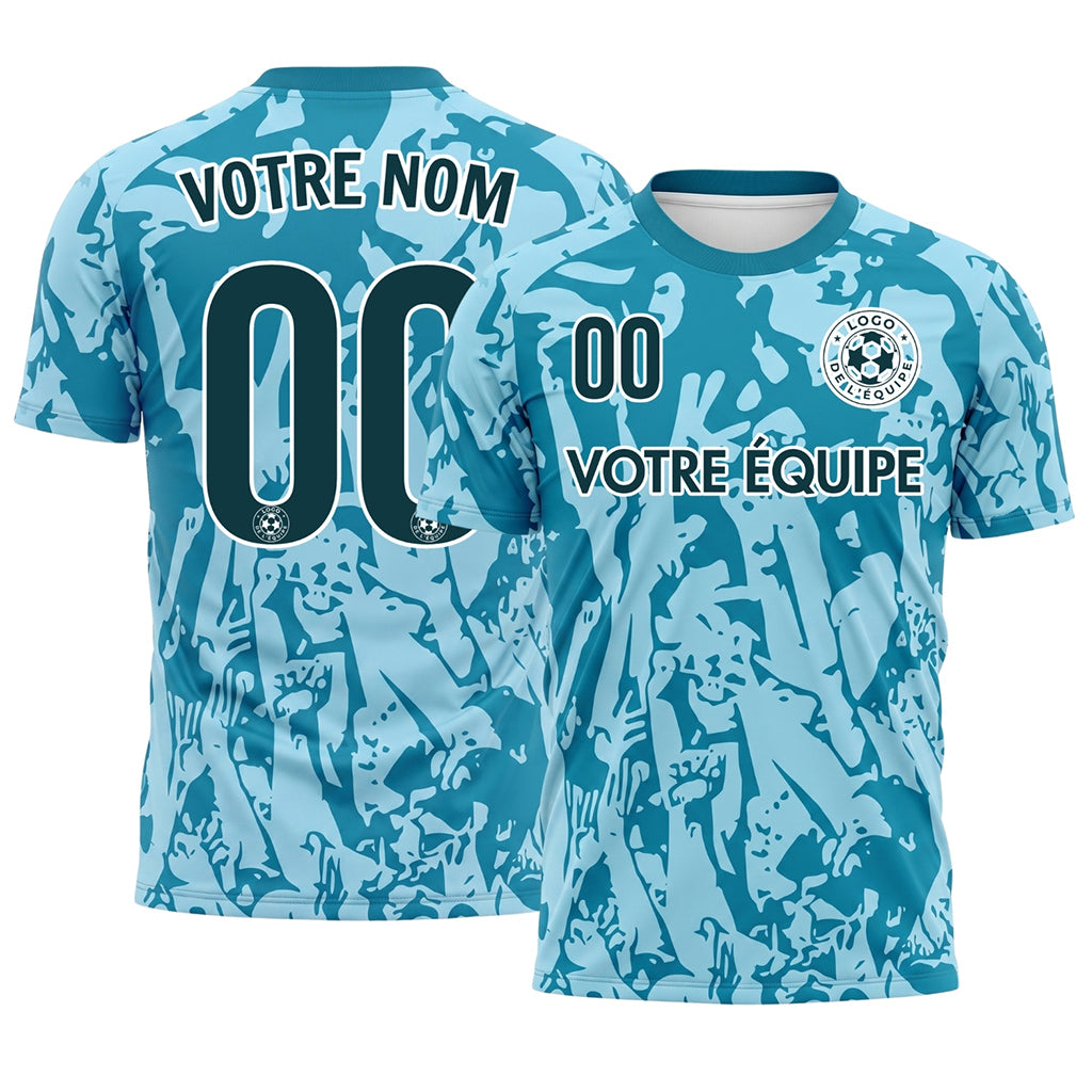 Bleu Clair Turquoise Bleu Abstrait Fan Graphique Maillot de Football Personnalisé