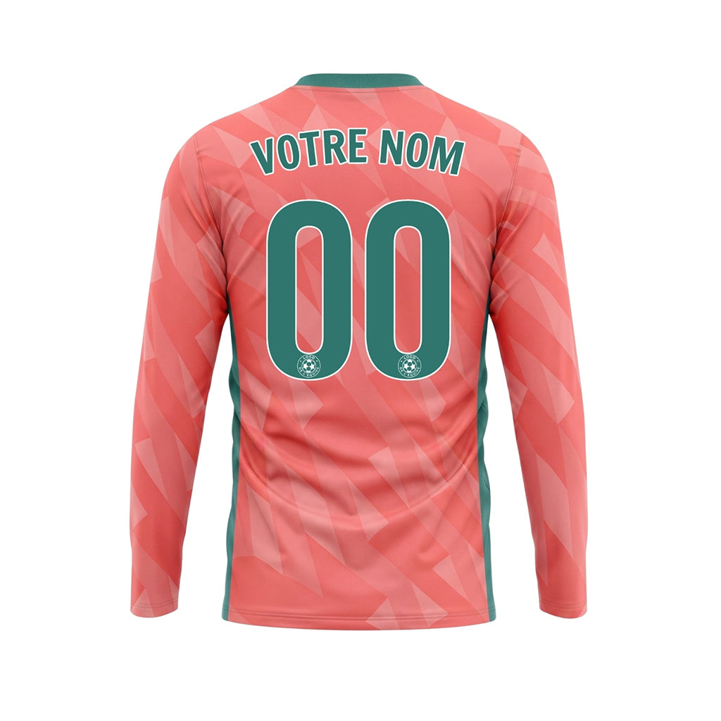 Corail Rose Motif Géométrique Maillot de Football Personnalisé à Manches Longues