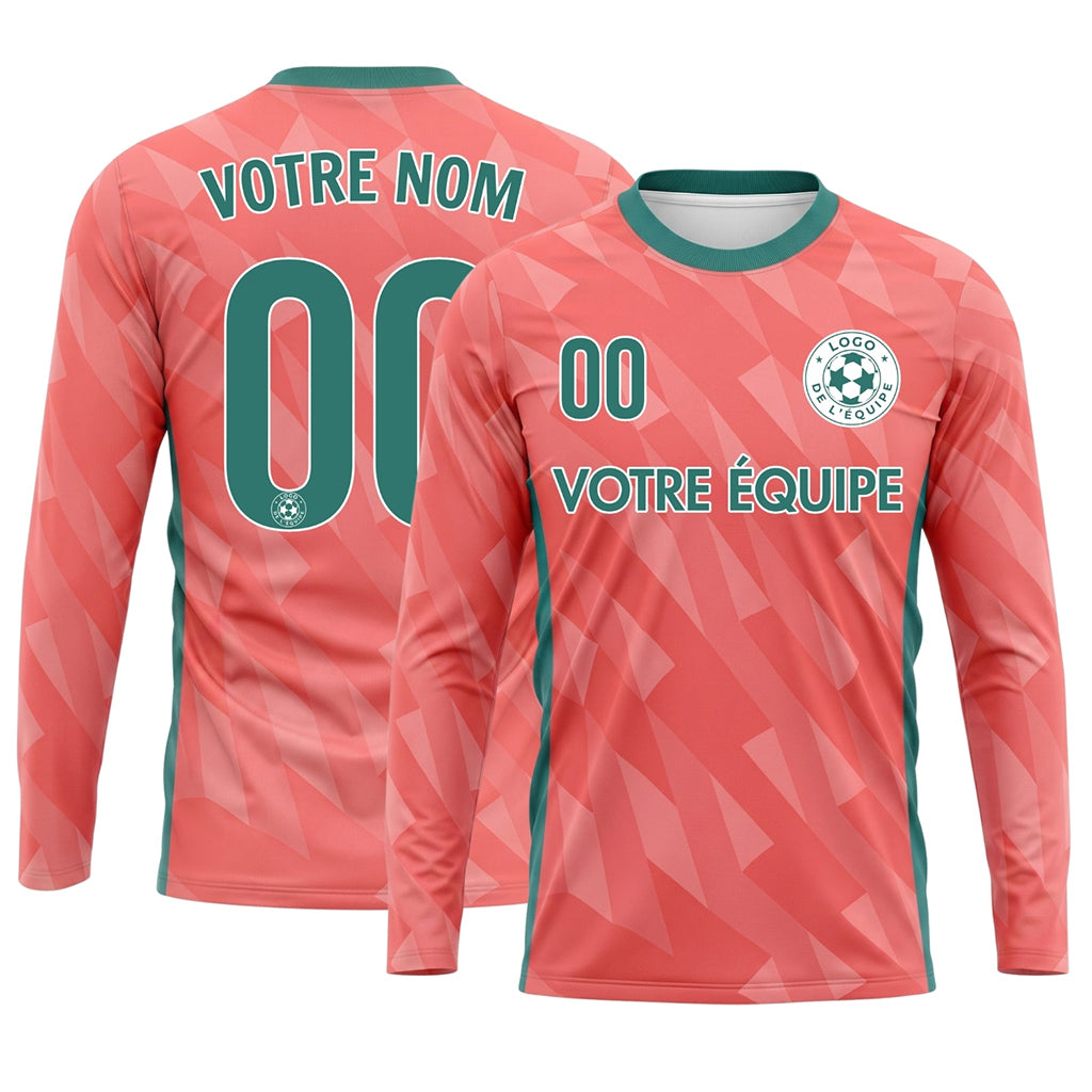 Corail Rose Motif Géométrique Maillot de Football Personnalisé à Manches Longues