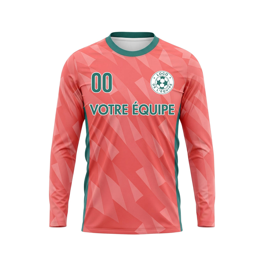 Corail Rose Motif Géométrique Maillot de Football Personnalisé à Manches Longues