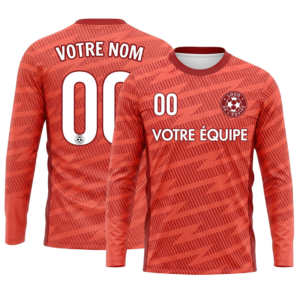 Corail Rouge Motif à Rayures Diagonales Maillot de Football Personnalisé à Manches Longues