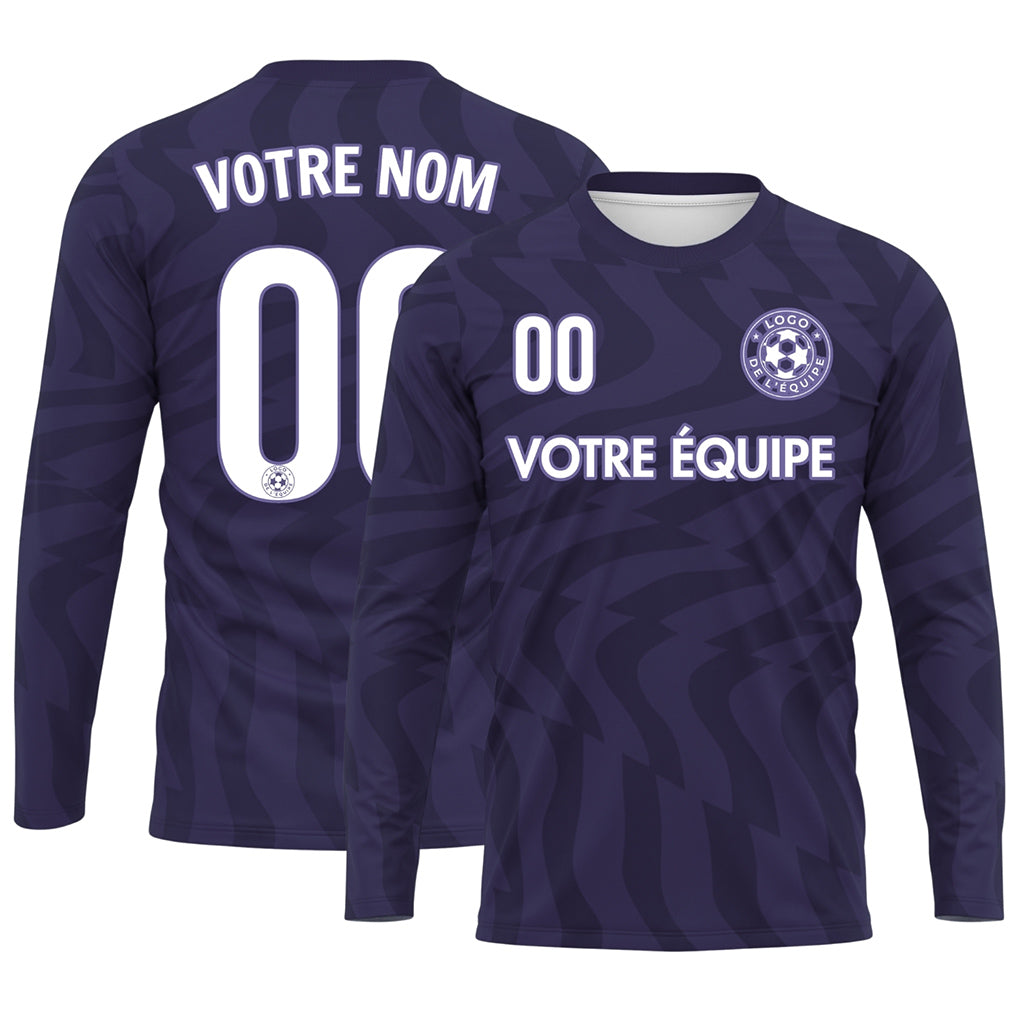 Violet Violet Foncé Motif Ondulé Maillot de Football Personnalisé à Manches Longues