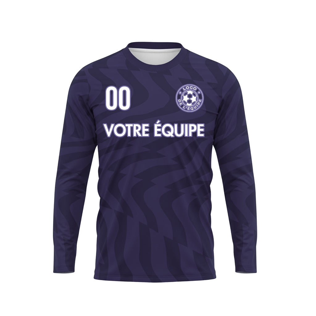 Violet Violet Foncé Motif Ondulé Maillot de Football Personnalisé à Manches Longues