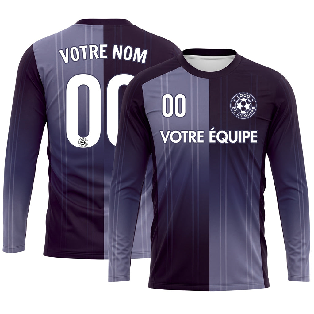 Violet Lavande Rayures Verticales Dégradées Maillot de Football Personnalisé à Manches Longues