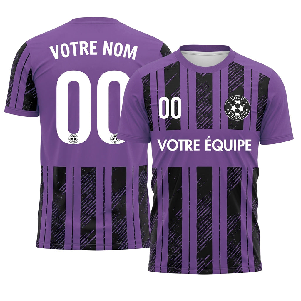 Violet Noir Discontinues Diagonales Rayures Longitudinales Motif Maillot de Football Personnalisé