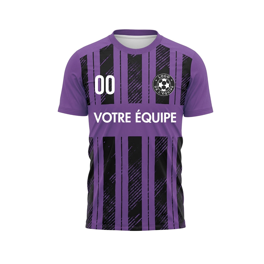 Violet Noir Discontinues Diagonales Rayures Longitudinales Motif Maillot de Football Personnalisé