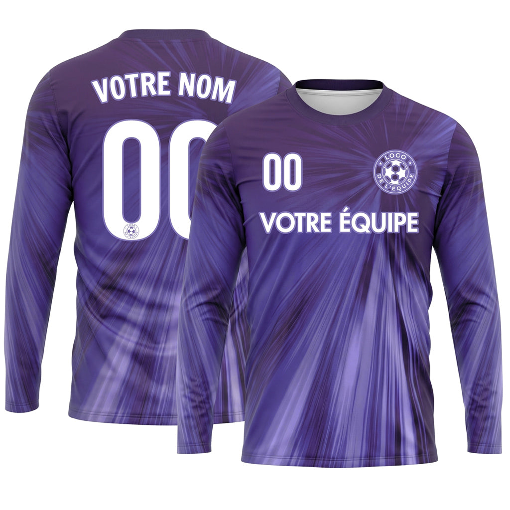 Violet Dégradé Rayonnant Maillot de Football Personnalisé à Manches Longues