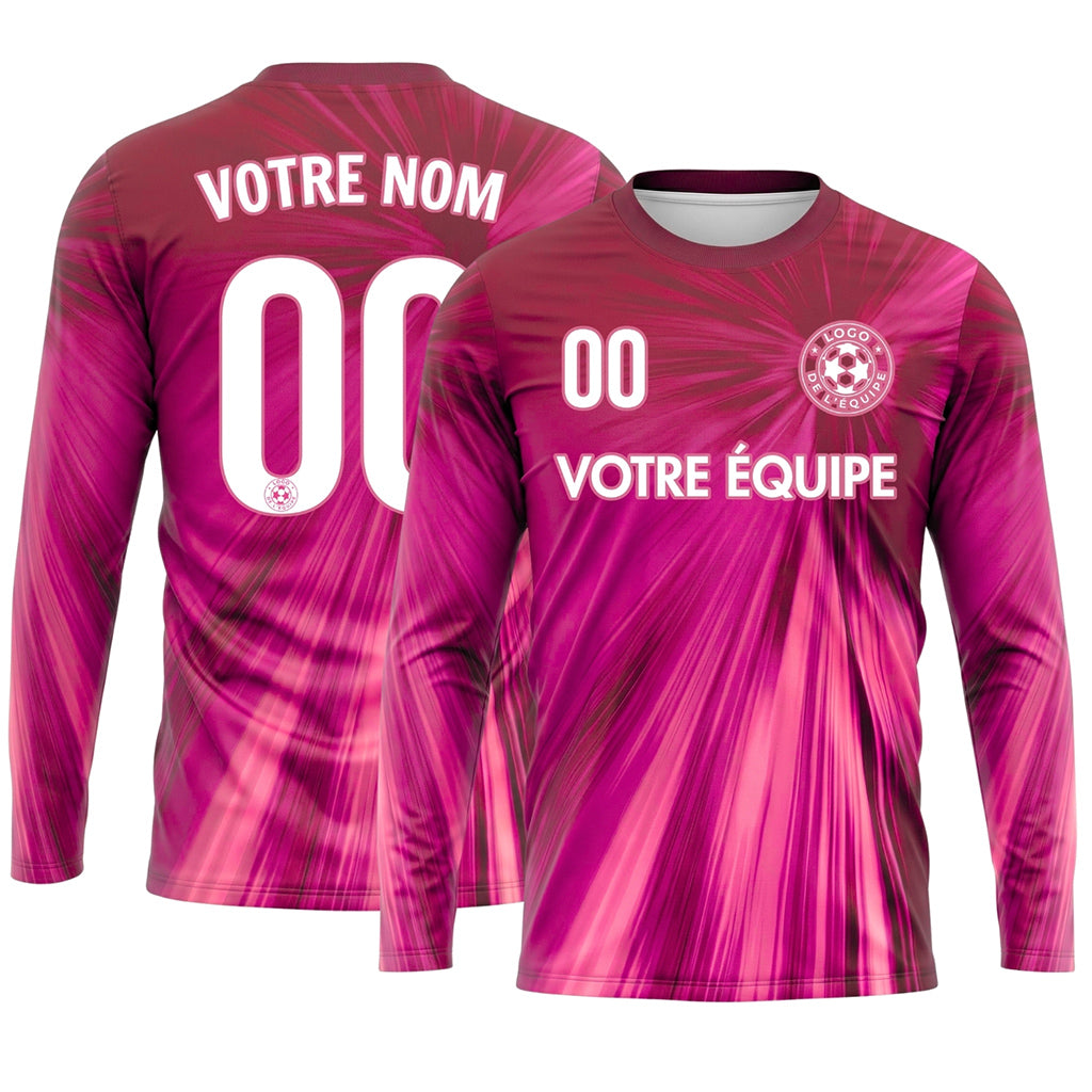 Rose Magenta Dégradé Rayonnant Maillot de Football Personnalisé à Manches Longues