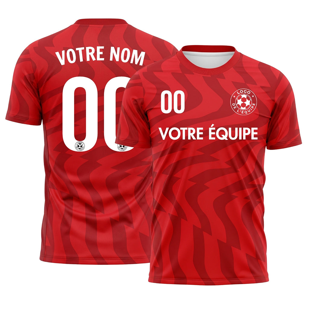 Rouge Abstrait Vagues Motif Maillot de Football Personnalisé