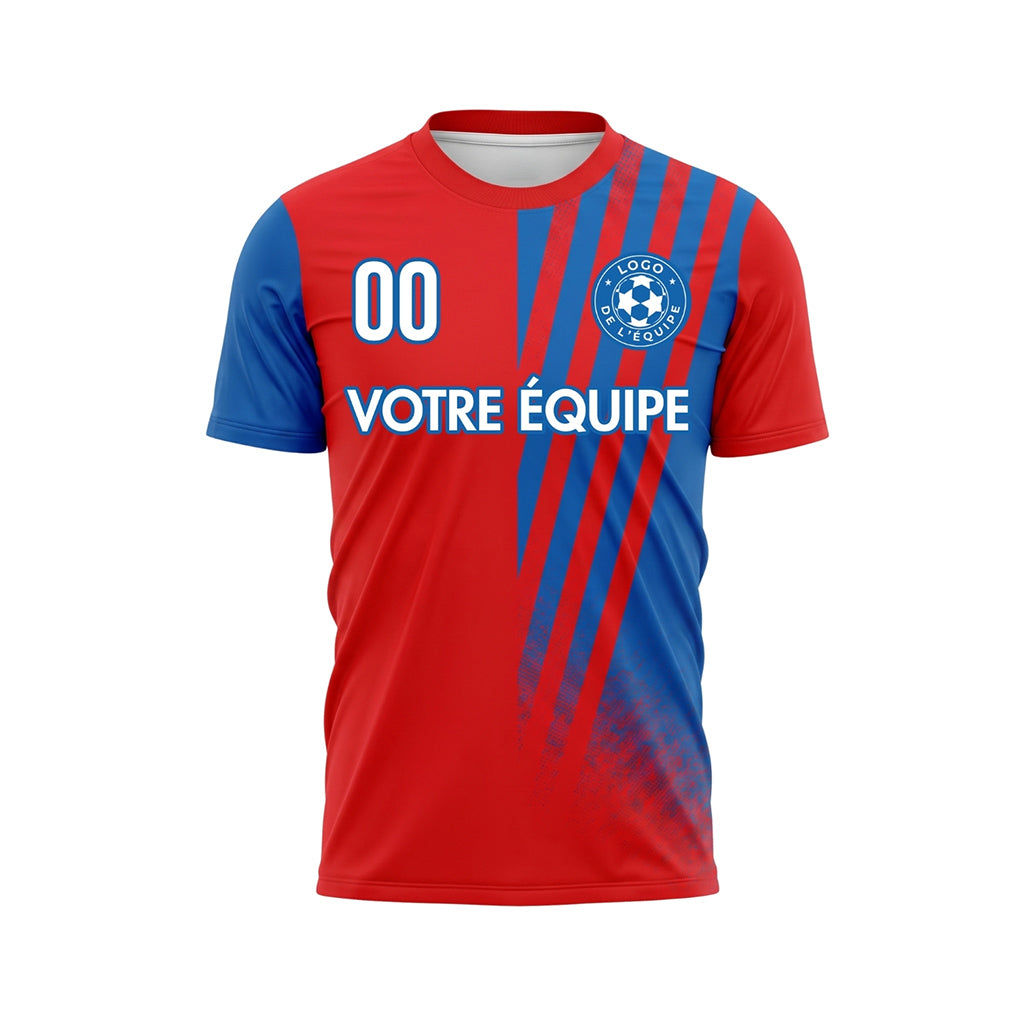 Rouge Bleu Diagonales Rayures Maillot de Football Personnalisé