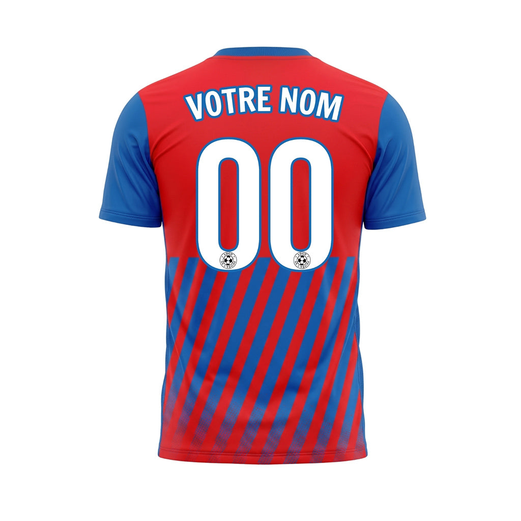 Rouge Bleu Diagonales Rayures Maillot de Football Personnalisé