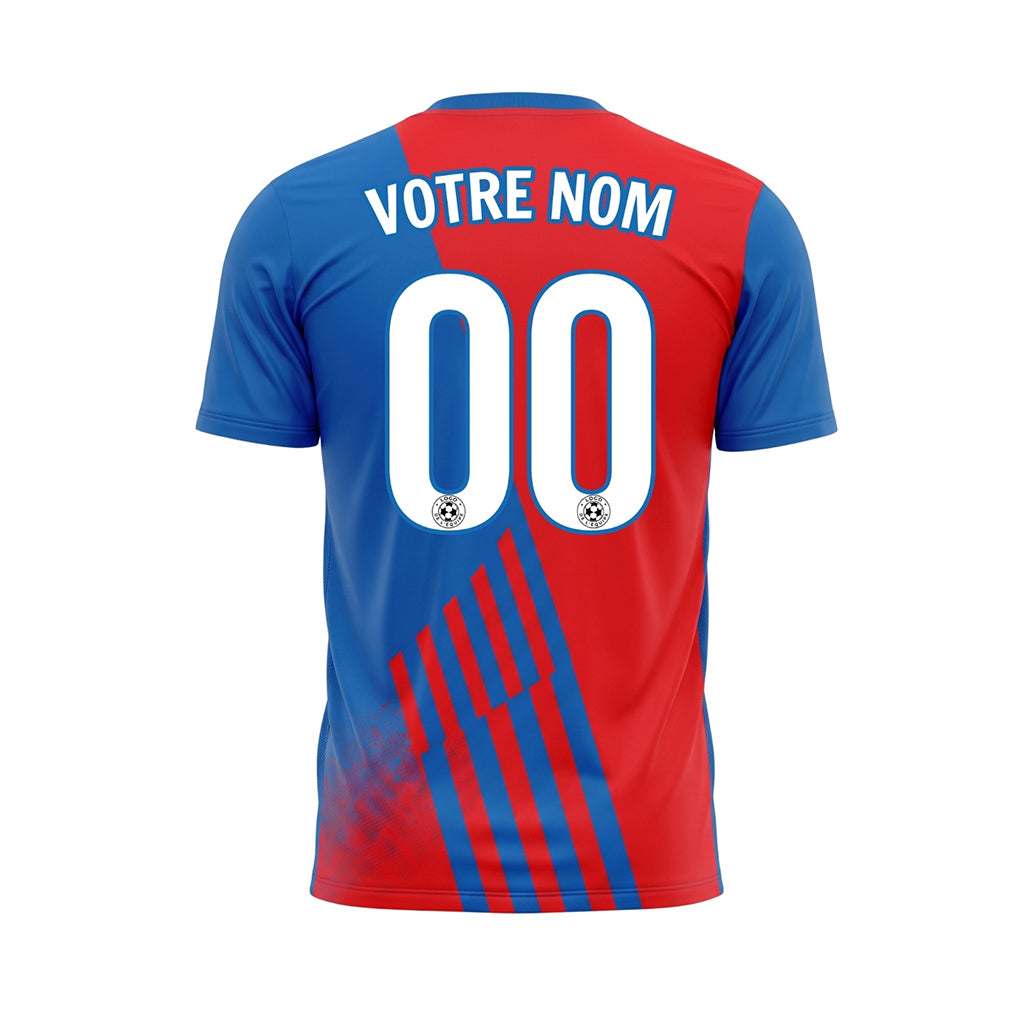 Rouge Bleu Diagonales Rayures Rouge Dos Maillot de Football Personnalisé