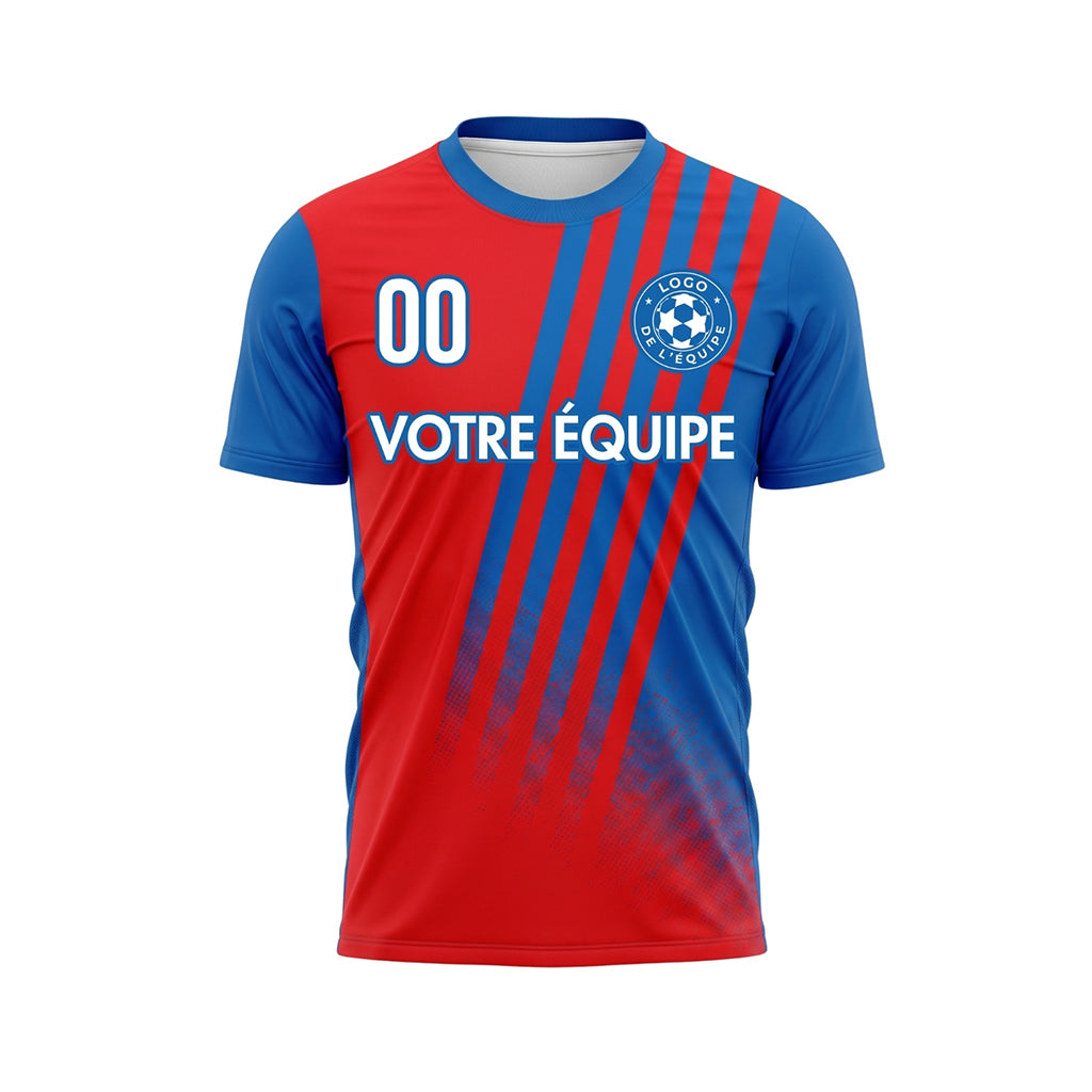 Rouge Bleu Diagonales Rayures Rouge Dos Maillot de Football Personnalisé