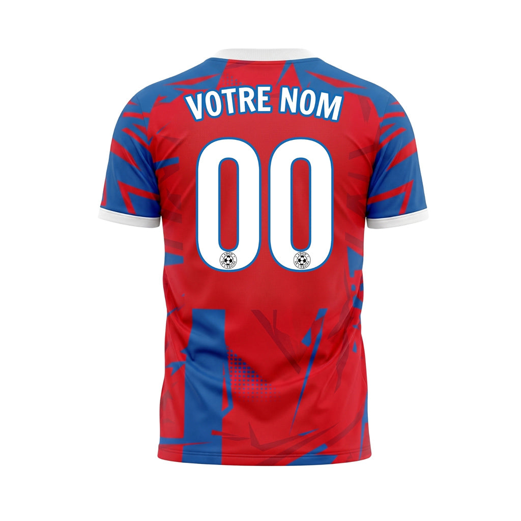 Rouge Bleu Géométrique Blanc Col Maillot de Football Personnalisé