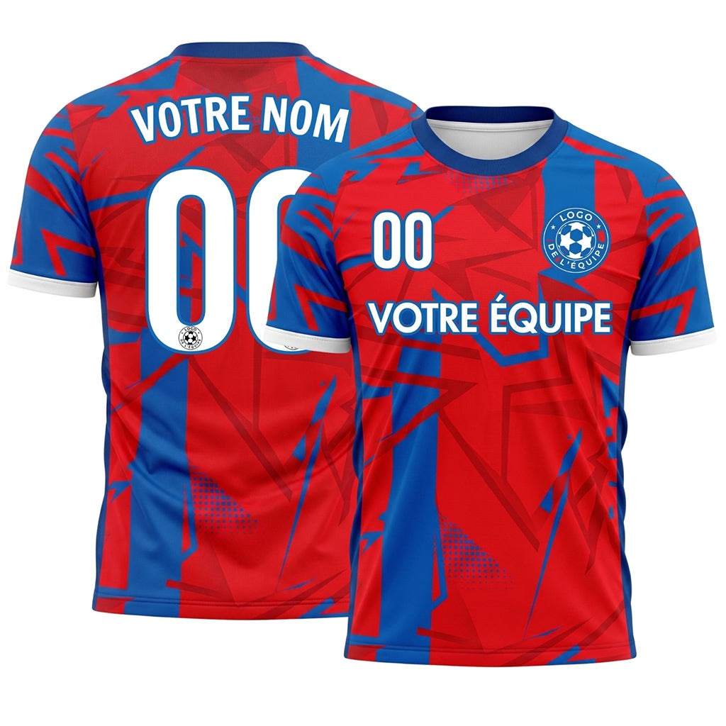 Rouge Bleu Géométrique Motif Maillot de Football Personnalisé