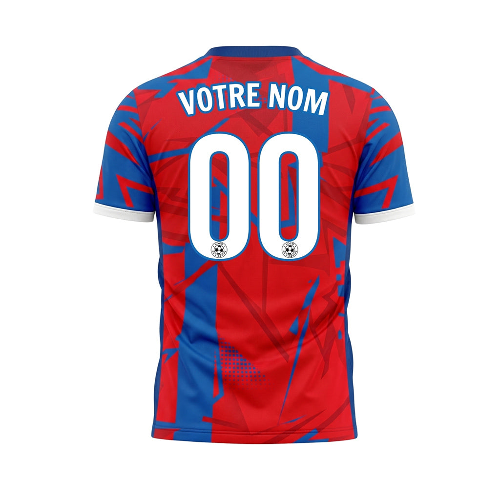 Rouge Bleu Géométrique Motif Maillot de Football Personnalisé
