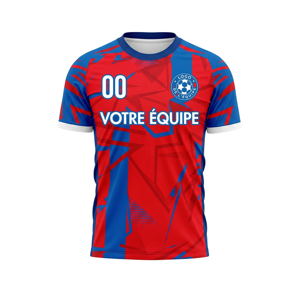 Rouge Bleu Géométrique Motif Maillot de Football Personnalisé