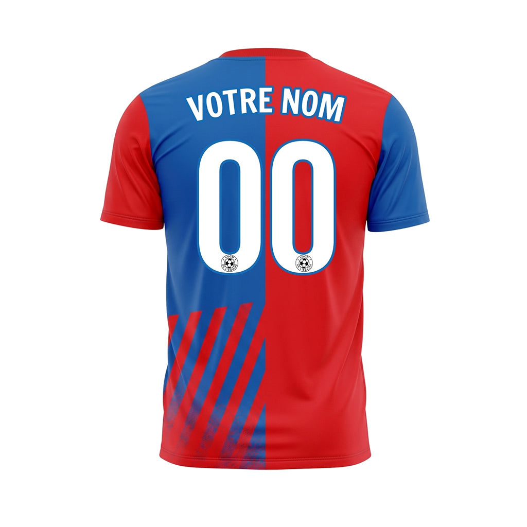 Rouge Bleu Moitié Diagonales Rayures Maillot de Football Personnalisé